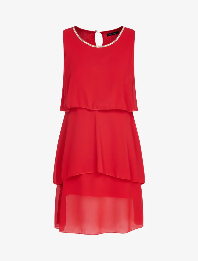 Robe en voile à col bijou - rouge