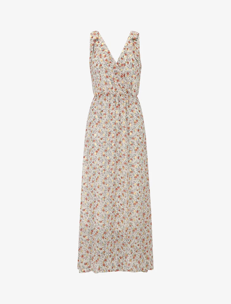 Robe longue à imprimé pivoines - ecru