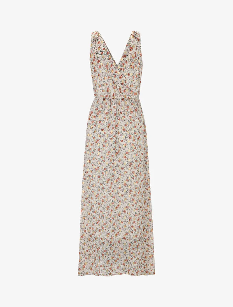 Robe longue à imprimé pivoines - ecru