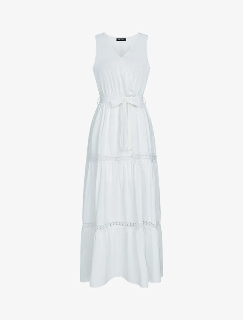 Robe à bandes ajourées en crochet - blanc