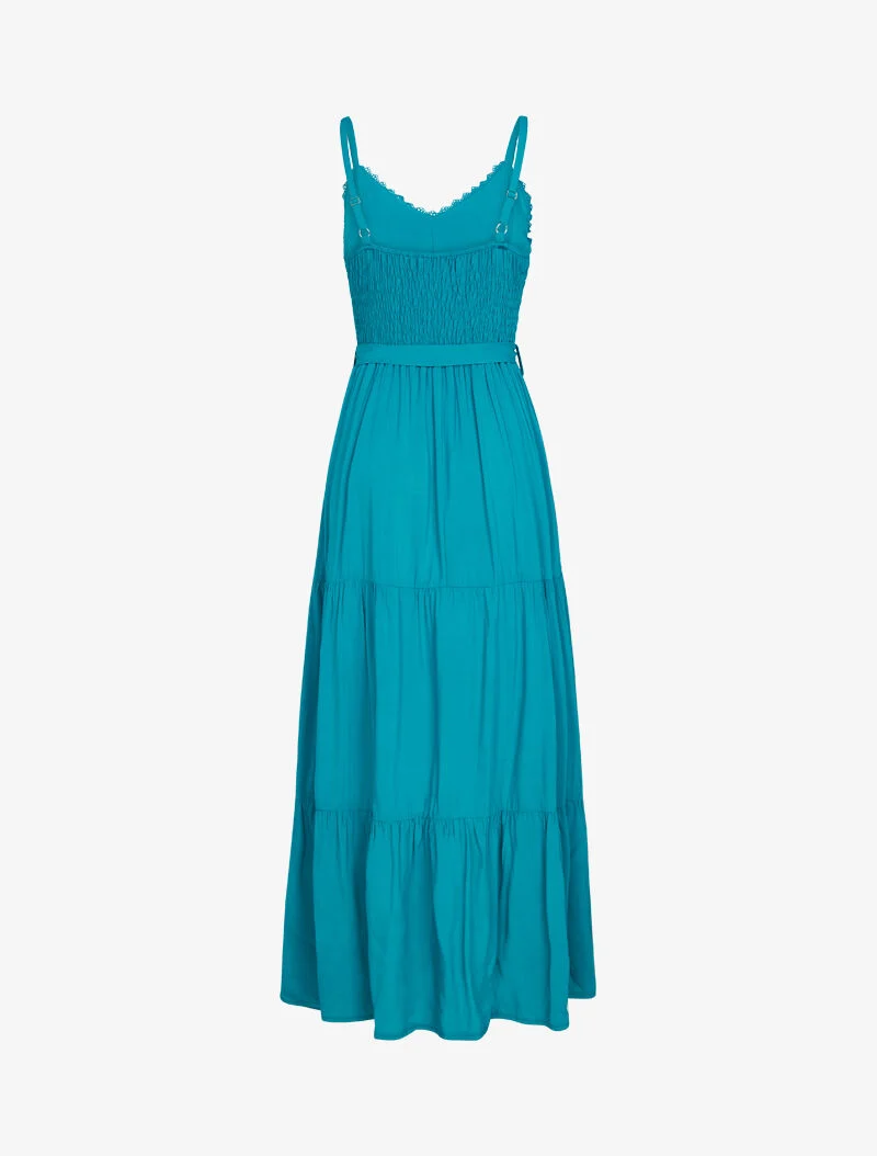 Robe à fines bretelles et crochet - turquoise