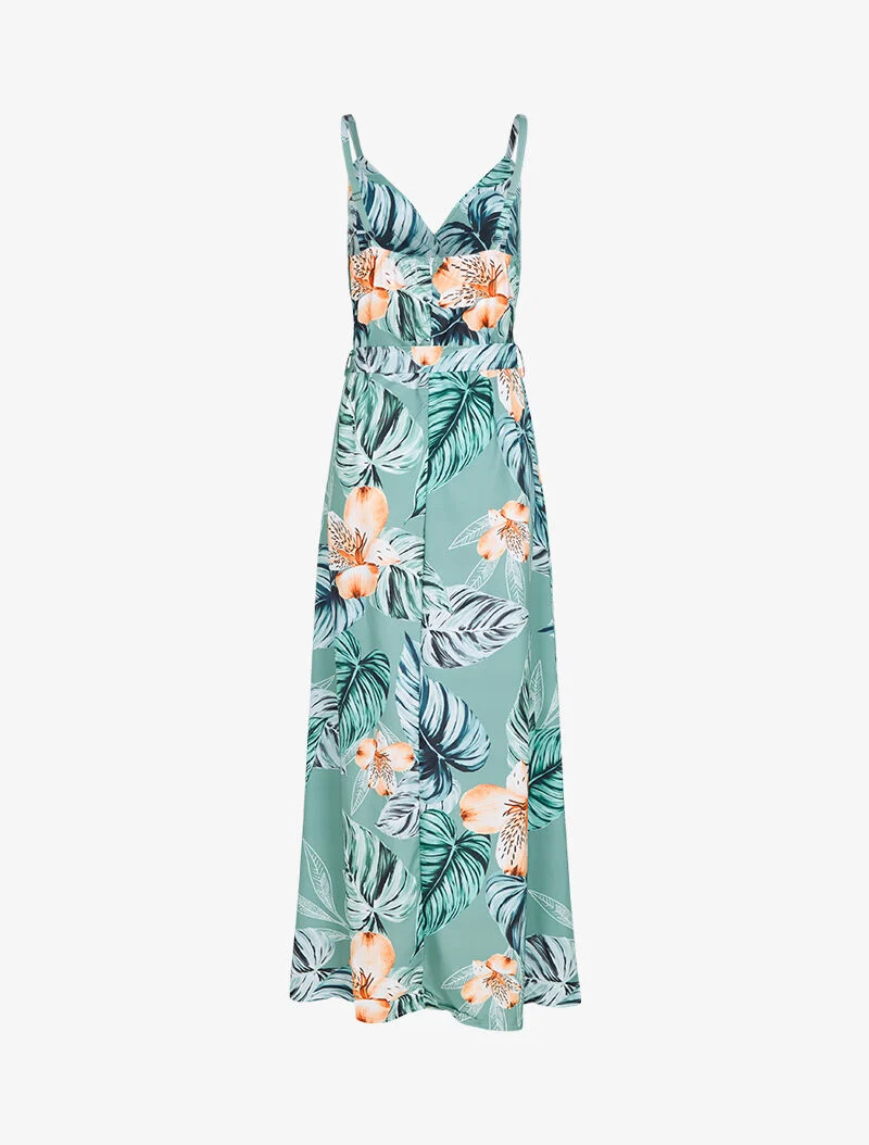 Robe imprimée à côté fendu - turquoise