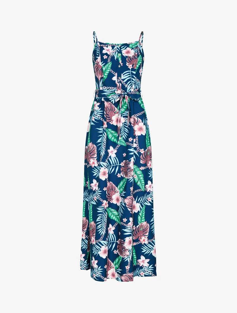 Robe à imprimés floral et chaînes - marine
