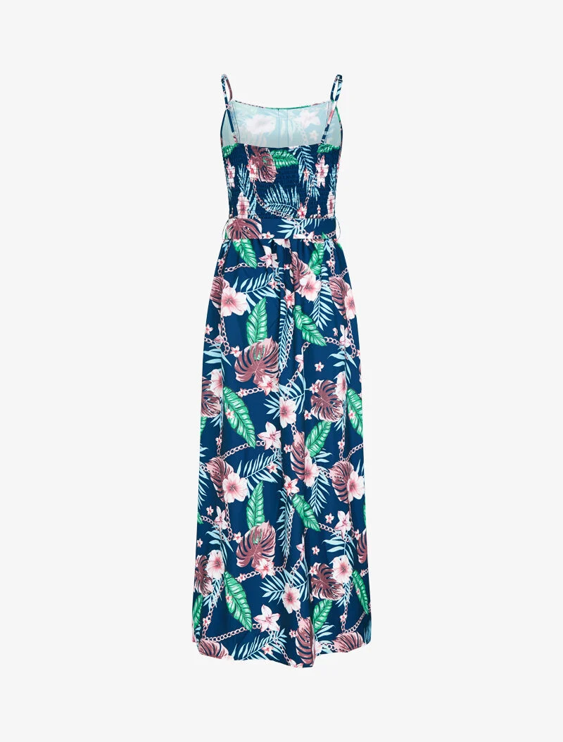 Robe à imprimés floral et chaînes - marine