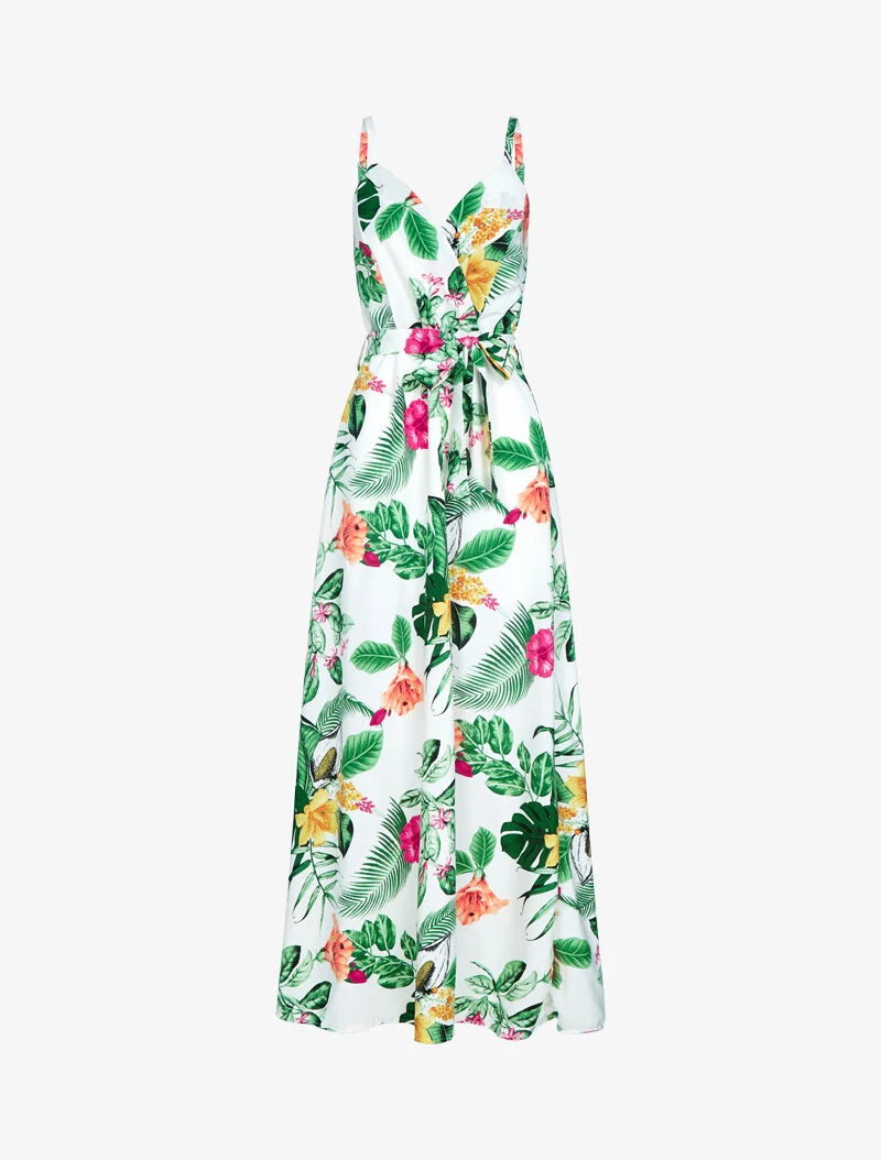 Robe fluide à imprimé tropical - ecru