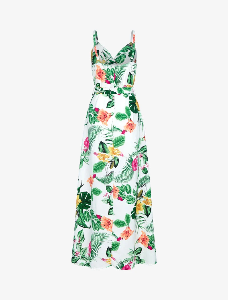 Robe fluide à imprimé tropical - ecru