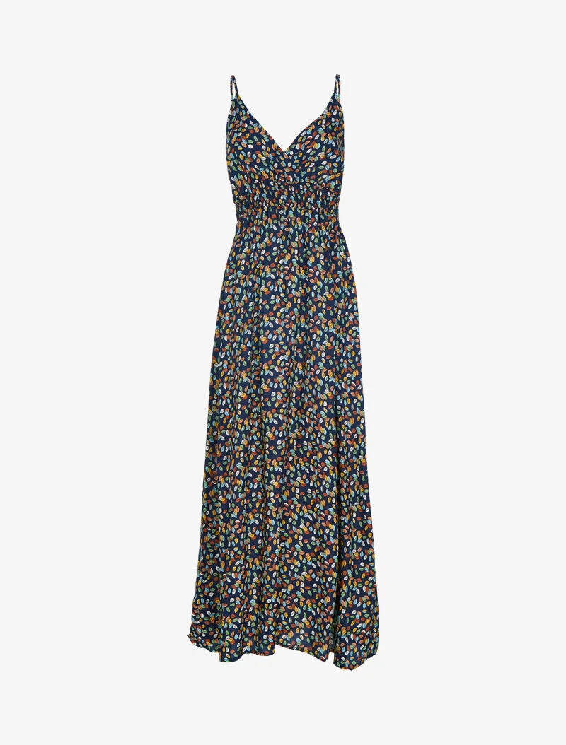 Robe à imprimé petites feuilles colorées - marine