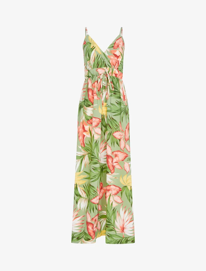 Robe longue fluide à imprimé estivale - vert