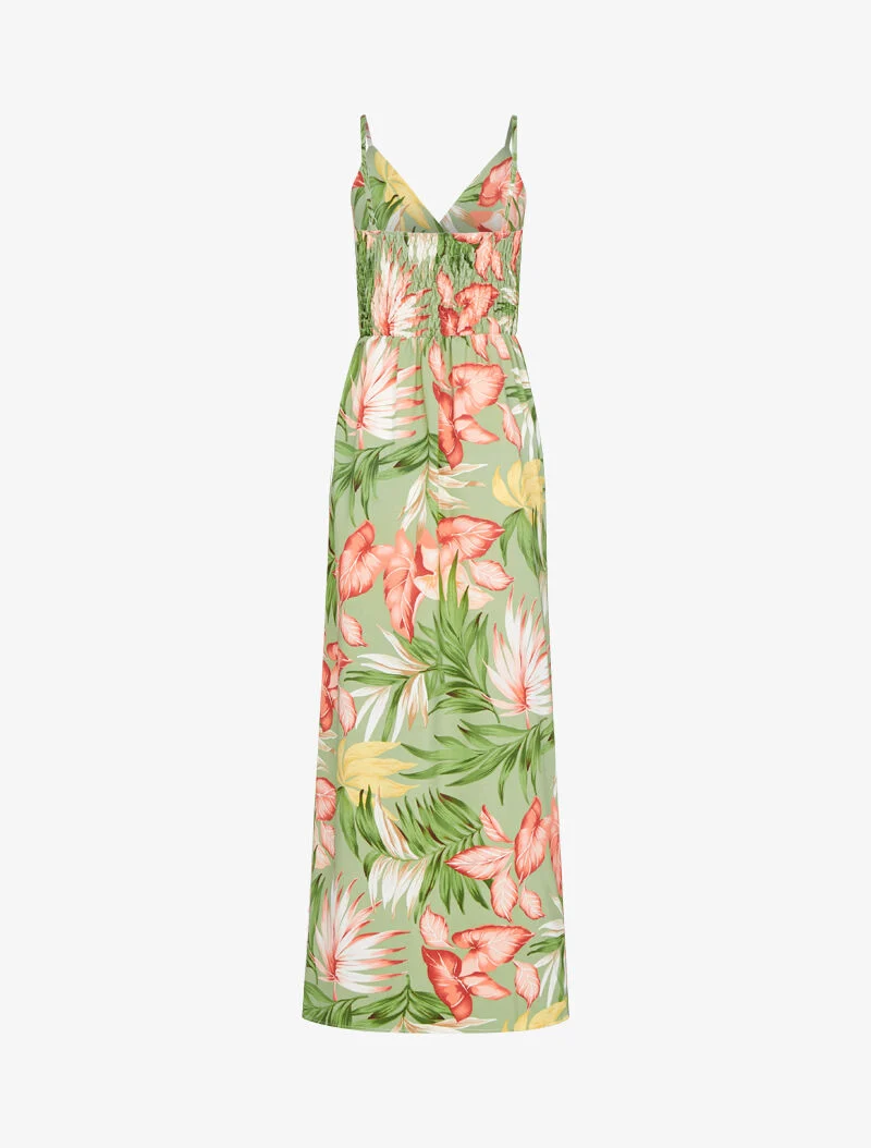 Robe longue fluide à imprimé estivale - vert