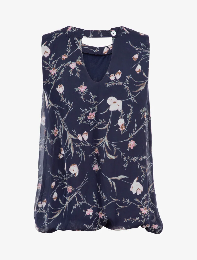 Top à imprimé fleurs stylisées - marine