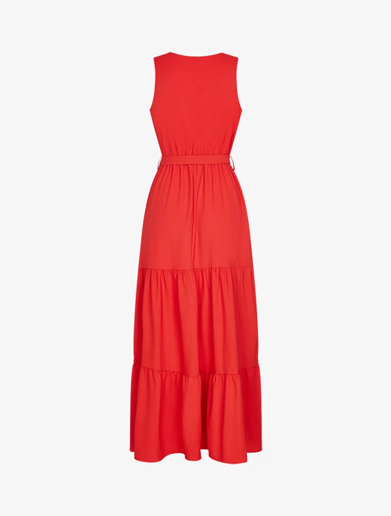 Robe à bandes ajourées en crochet - rouge
