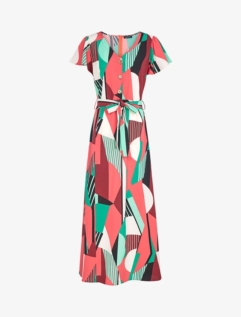 Robe à imprimés graphiques - rouge