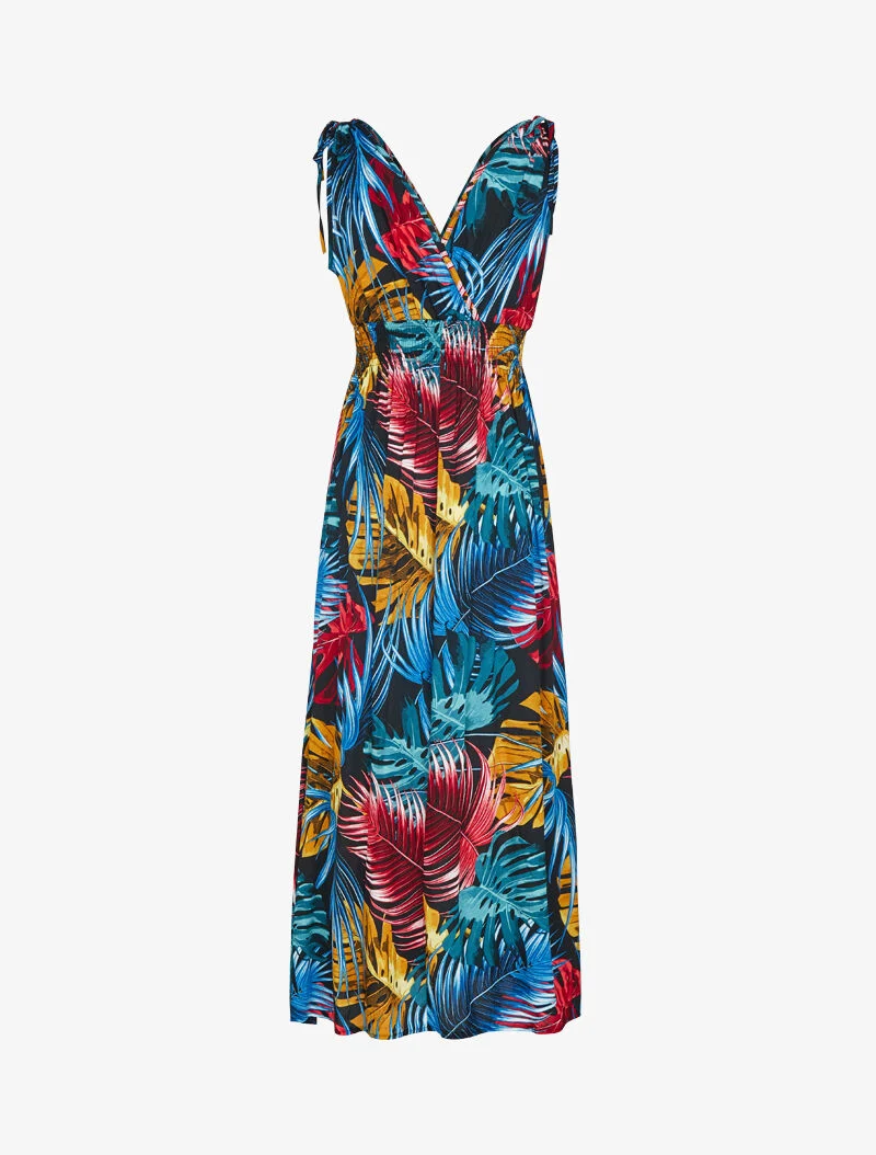 Robe sans manches à imprimé tropical - noir