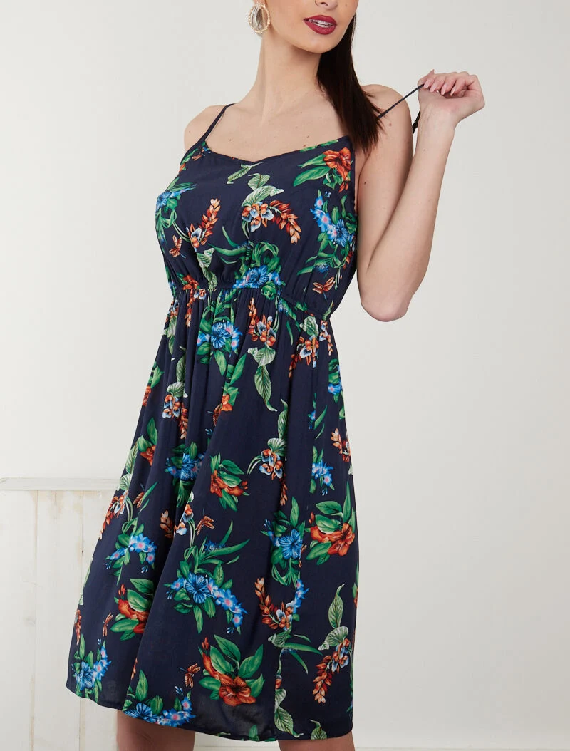 Robe à imprimé printanier - marine