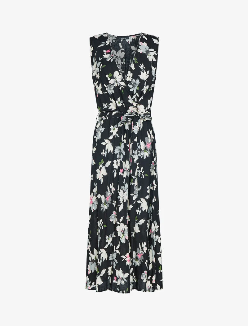 Robe fleurie à buste cache coeur - noir