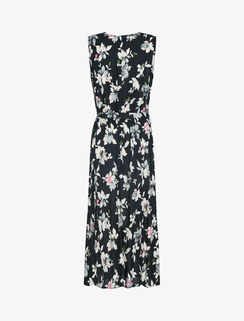 Robe fleurie à buste cache coeur - noir