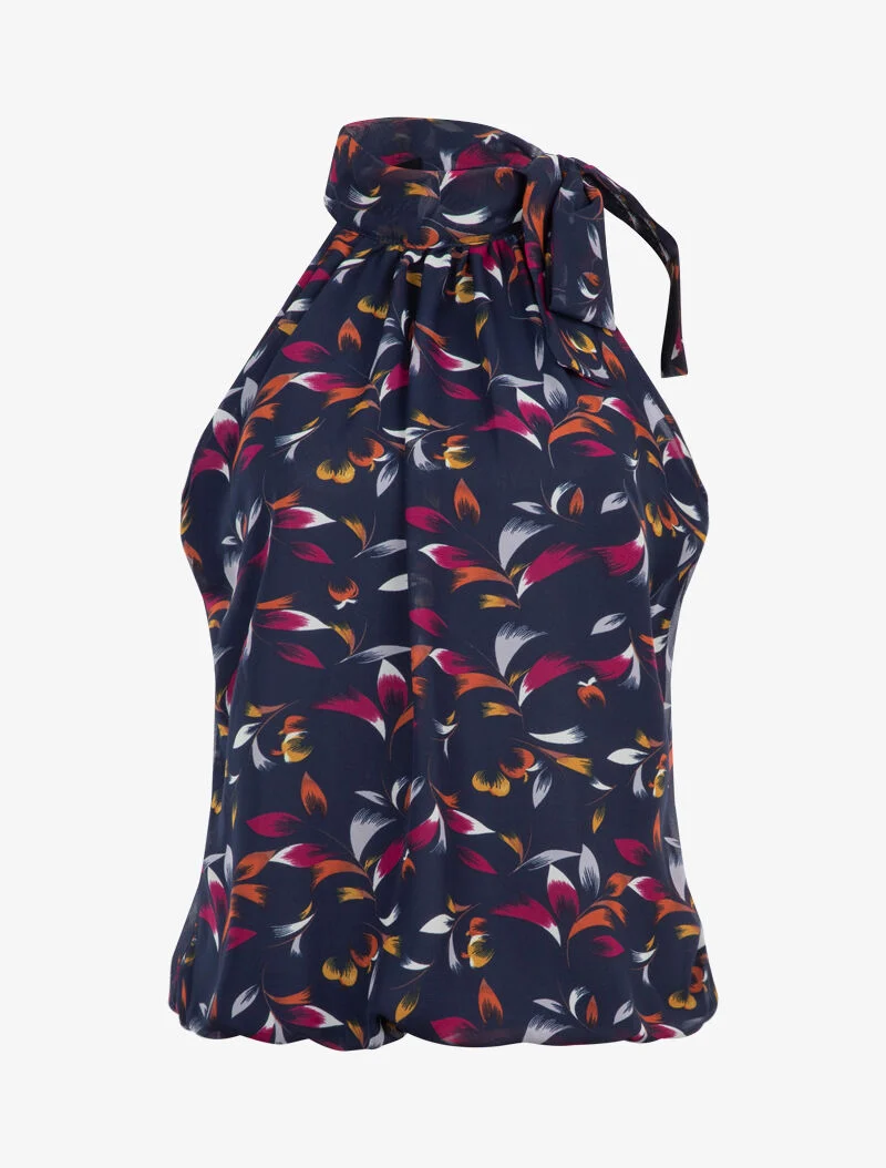 Top à imprimé feuilles graphiques - marine