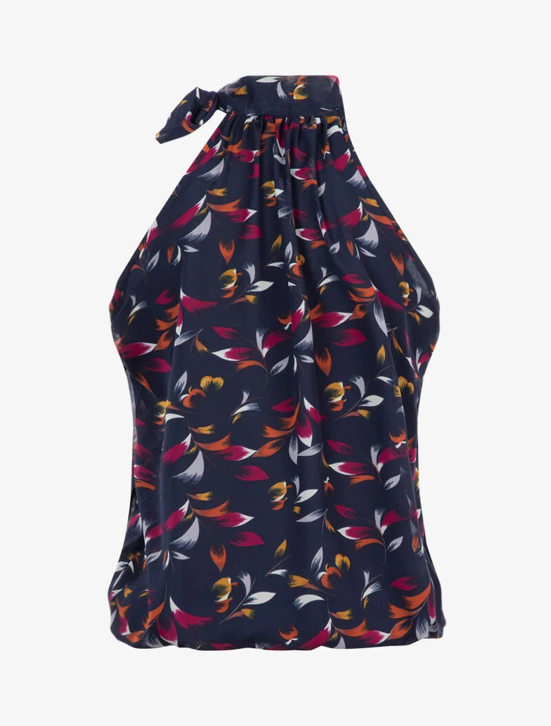 Top à imprimé feuilles graphiques - marine