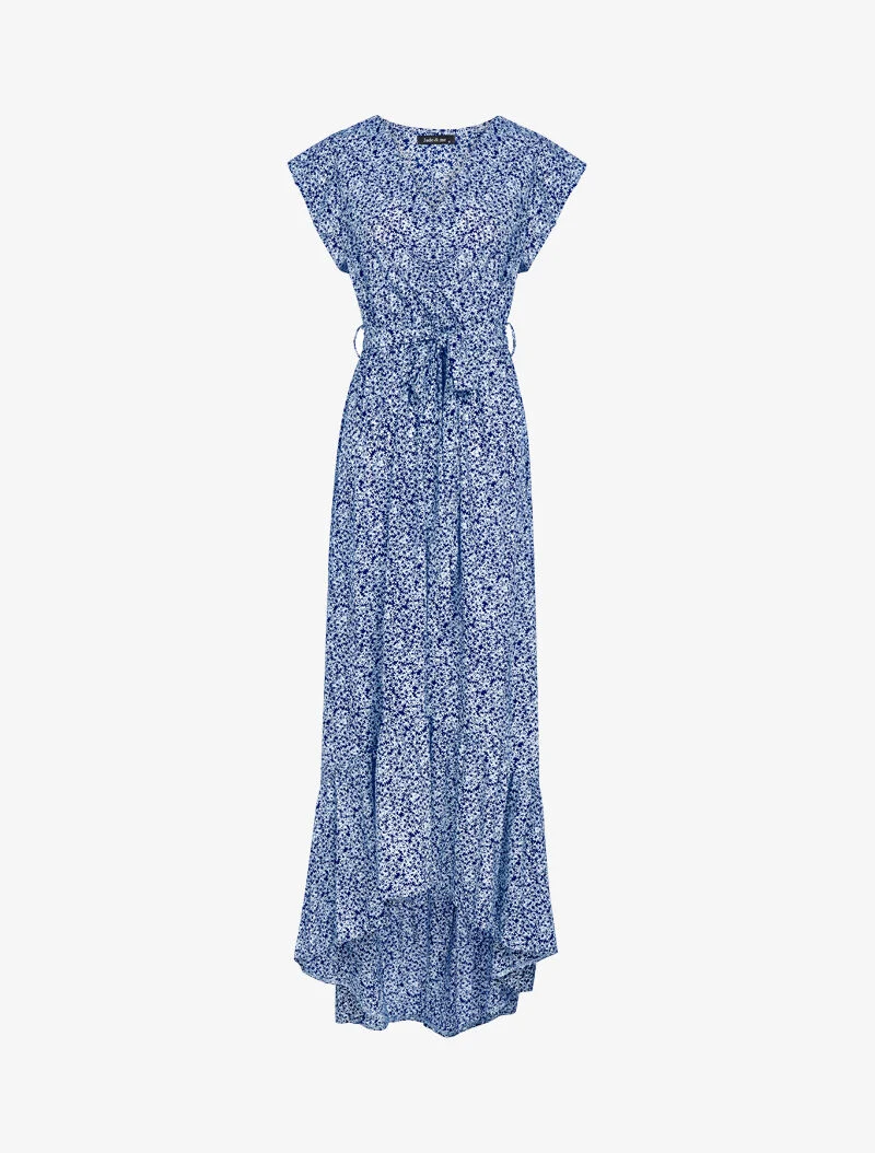 Robe asymétrique à imprimé petites fleurs - marine