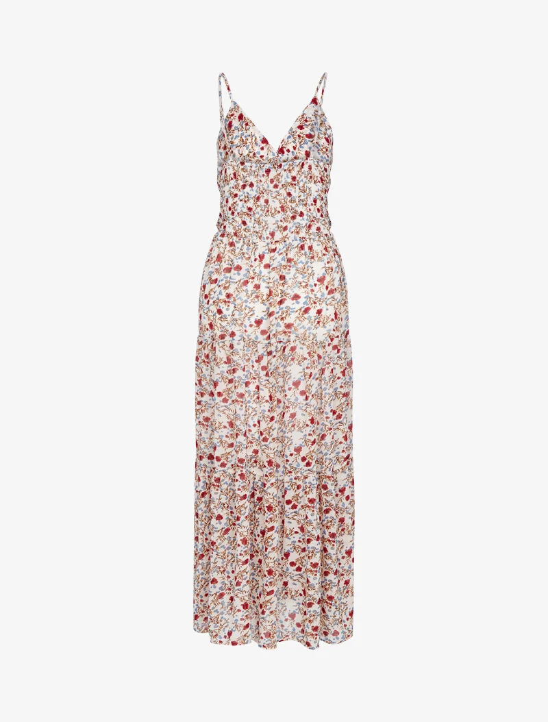 Robe fleurie à taille élastiquée - ecru