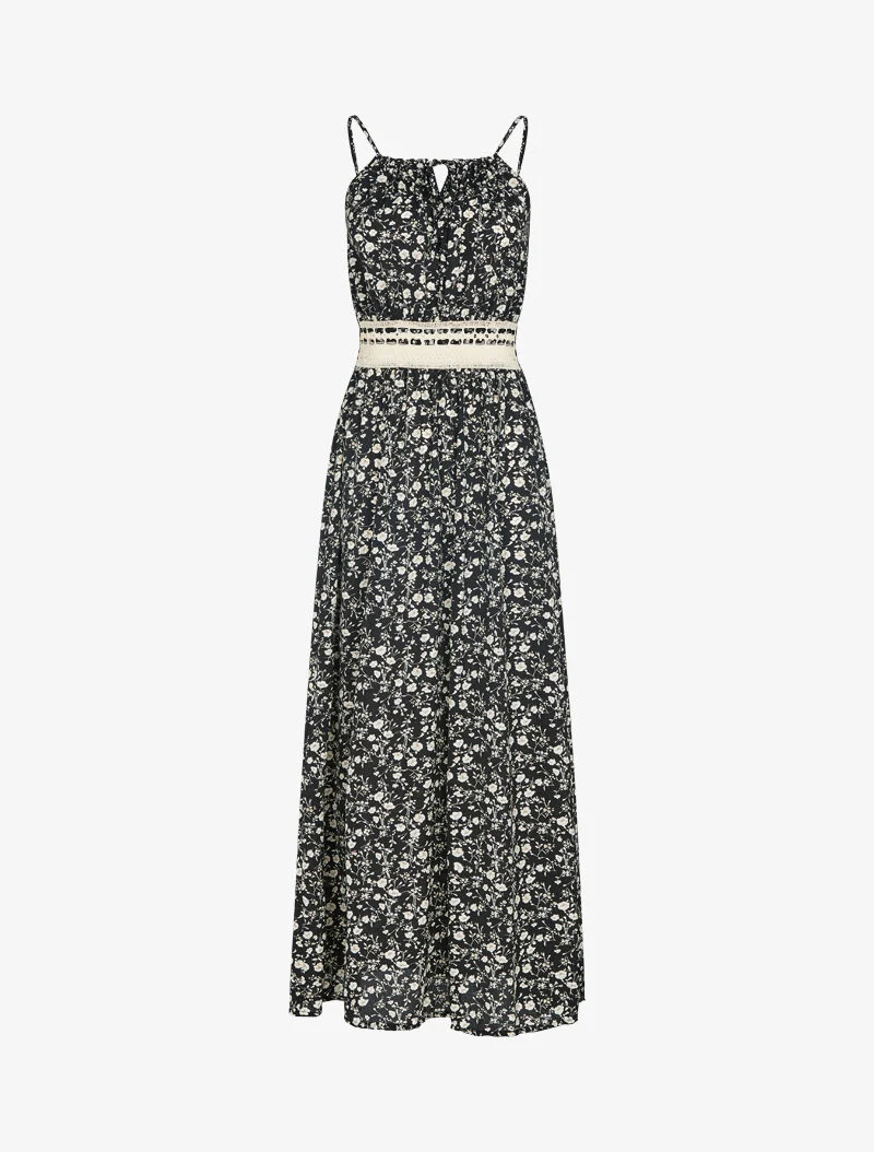 Robe à imprimé floral et crochet - noir