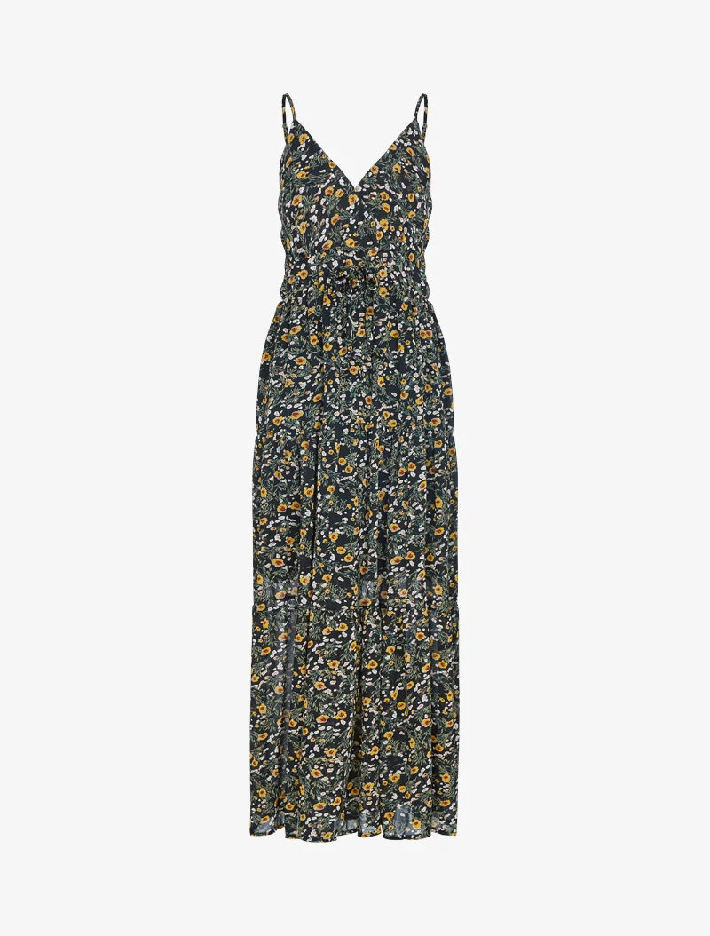 Robe fleurie à taille élastiquée - noir