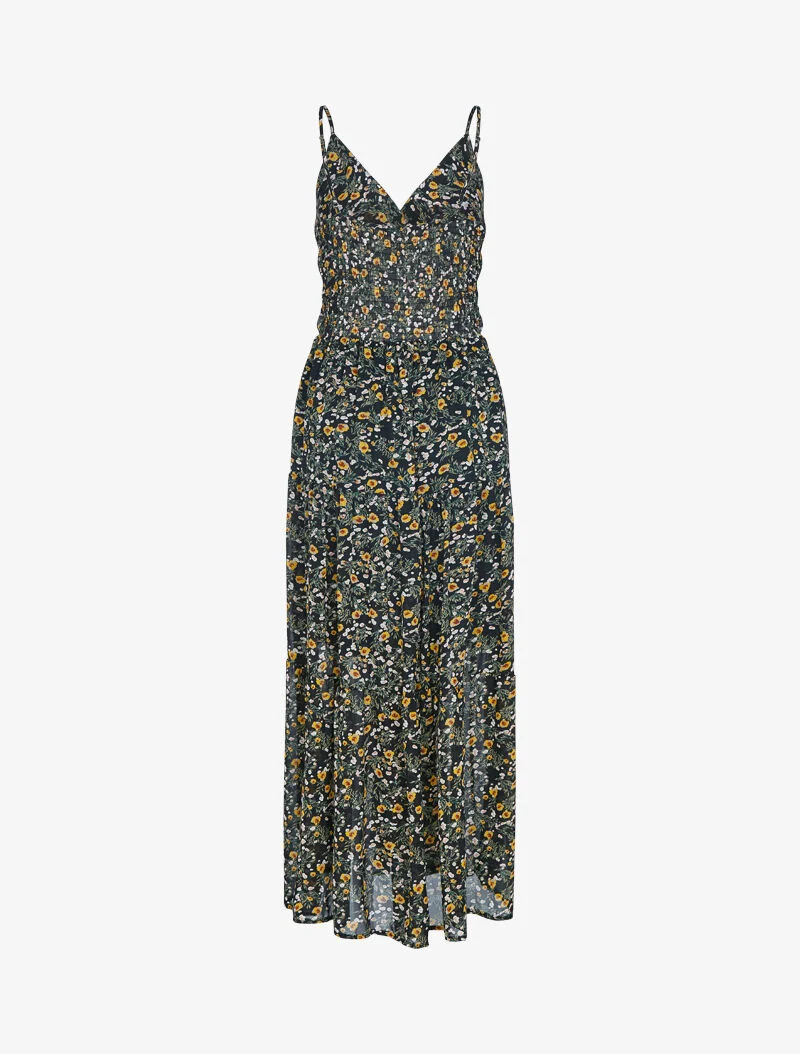 Robe fleurie à taille élastiquée - noir