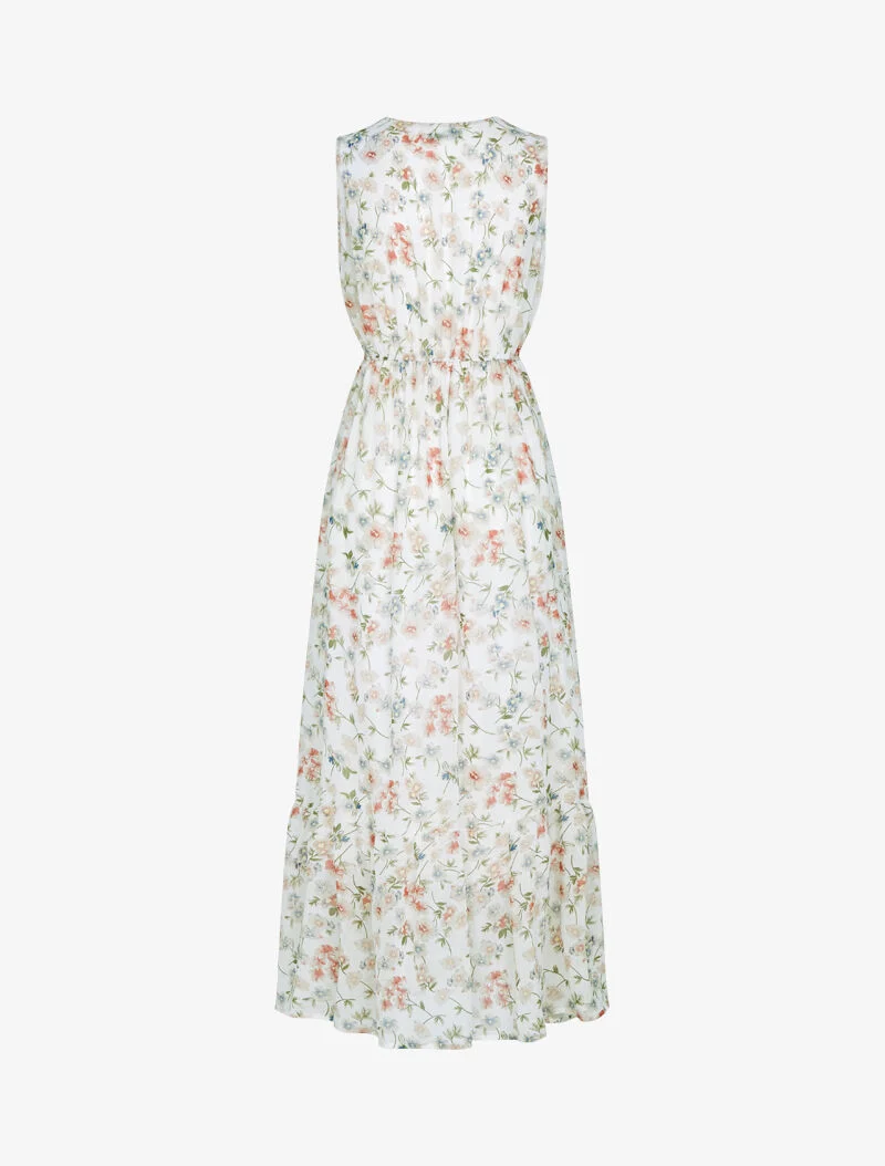 Robe fleurie à encolure V en crochet - ecru