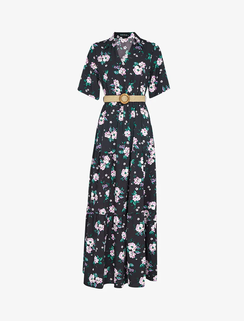 Robe patineuse ample imprimé violettes - noir