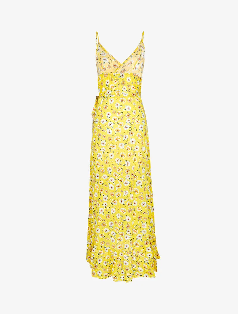 Robe portefeuille longue à imprimé champêtre - jaune