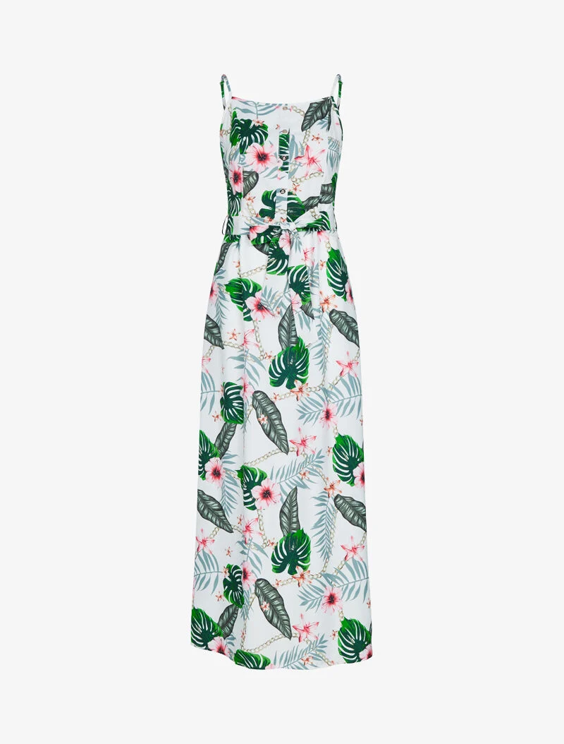 Robe à imprimés floral et chaînes - ecru