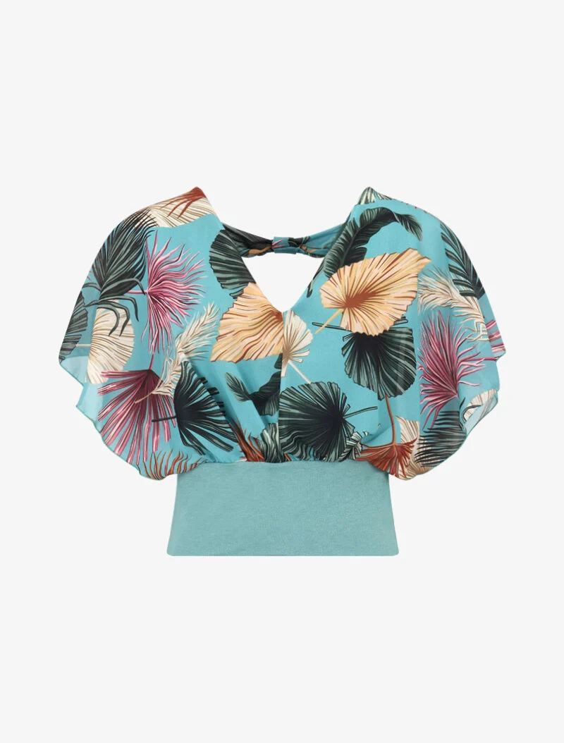 Top chauve souris en voile imprimé - turquoise