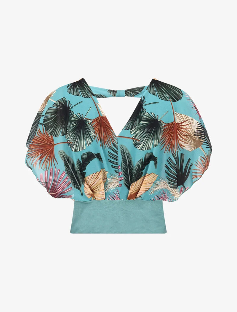 Top chauve souris en voile imprimé - turquoise