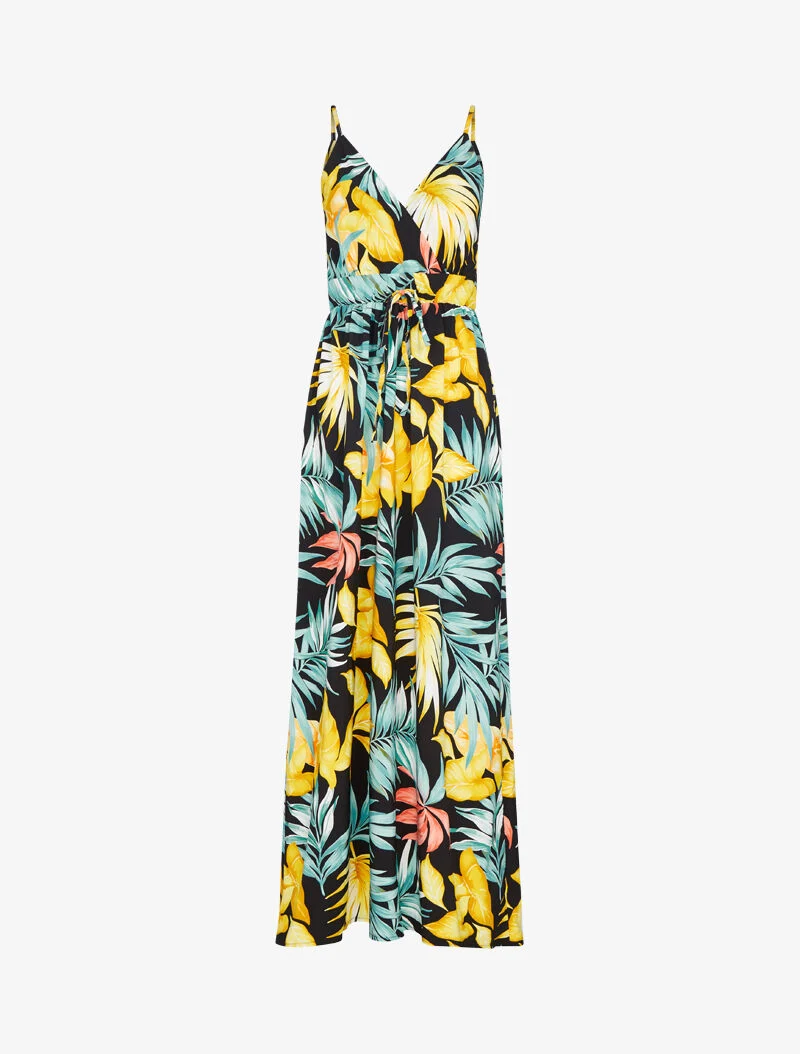 Robe longue fluide à imprimé estivale - noir