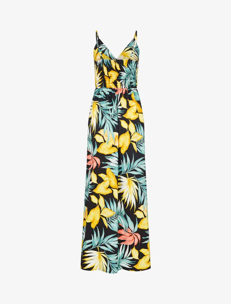 Robe longue fluide à imprimé estivale - noir
