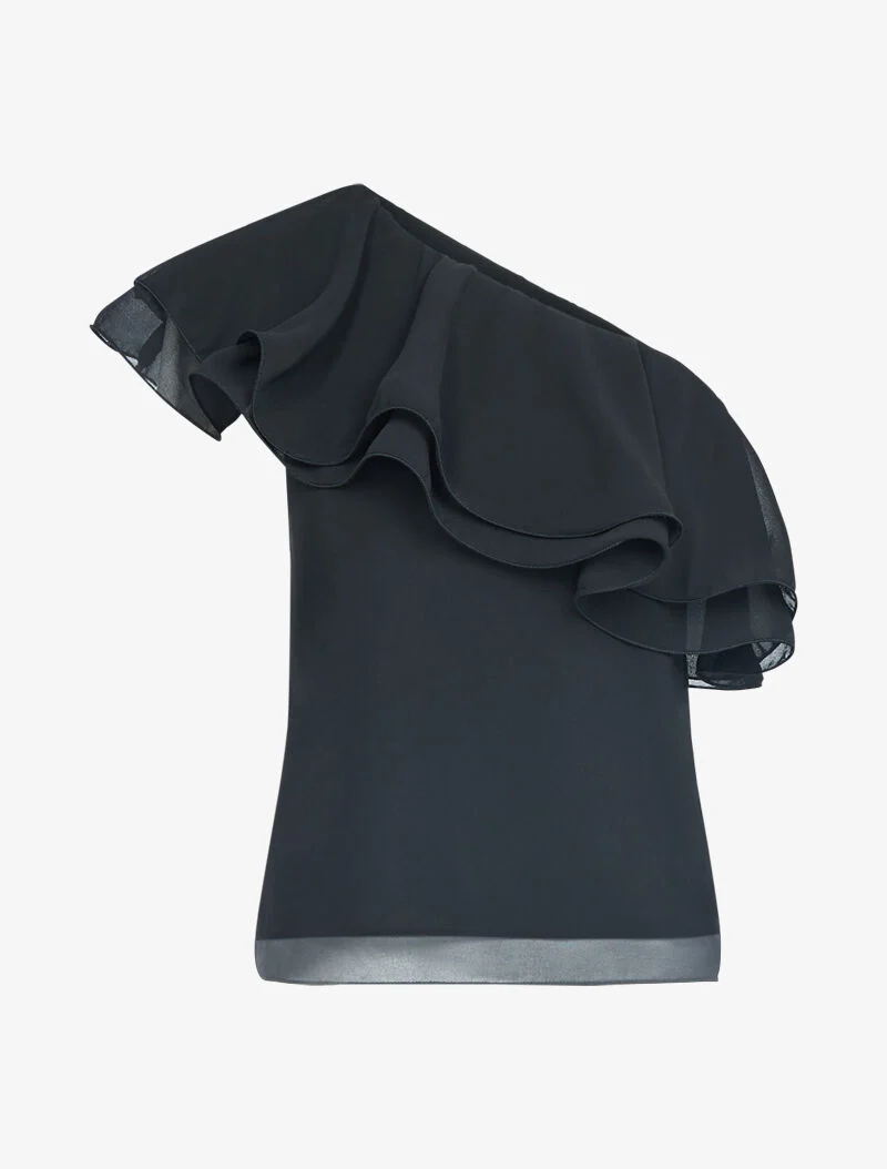 Top en voile à manche volantée - noir