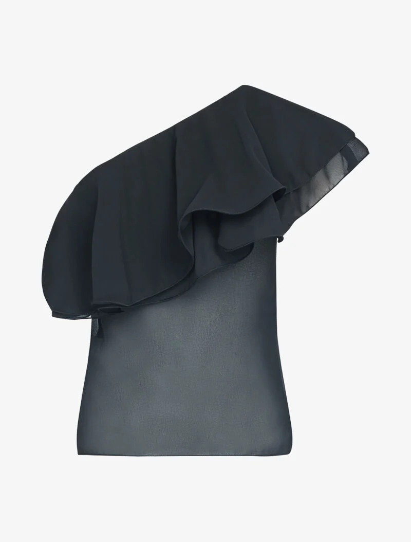 Top en voile à manche volantée - noir