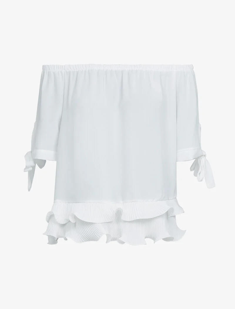 Top en voile à bord gaufré - blanc