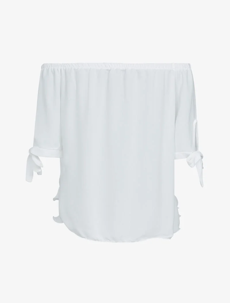 Top en voile à bord gaufré - blanc