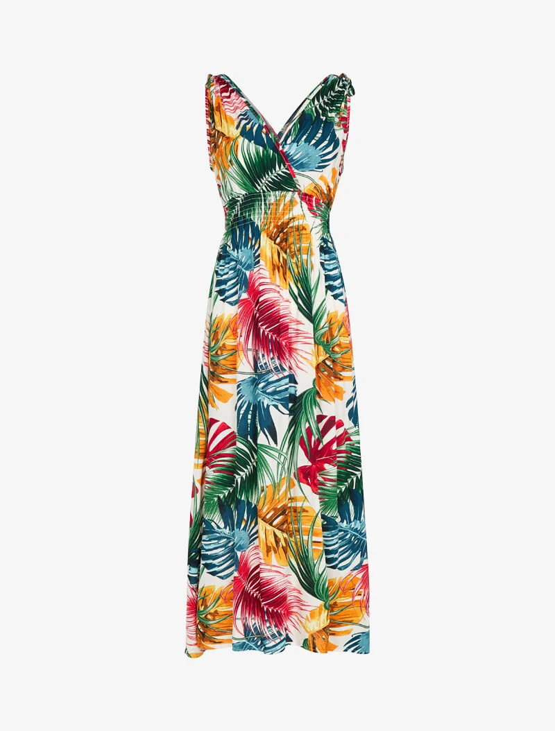 Robe sans manches à imprimé tropical - ecru