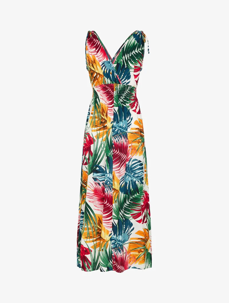 Robe sans manches à imprimé tropical - ecru