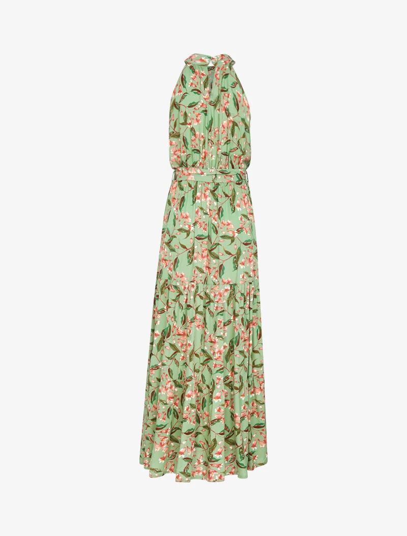 Robe à col americain et imprimé floral - vert