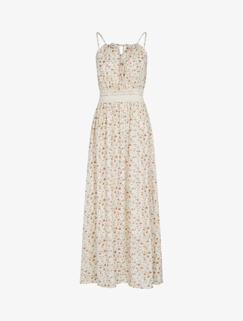 Robe à imprimé floral et crochet - beige