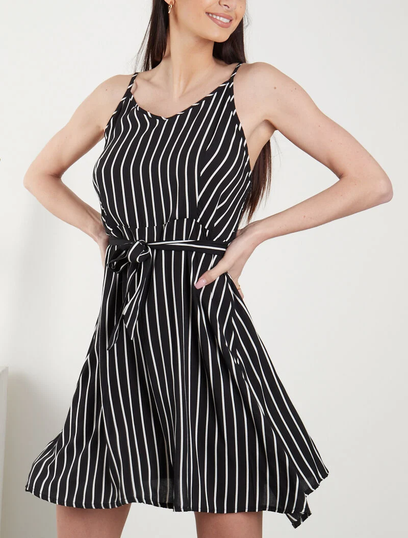 Robe à imprimé rayures - noir