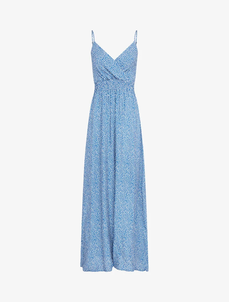 Robe longue à imprimé feuilles - bleu charrette