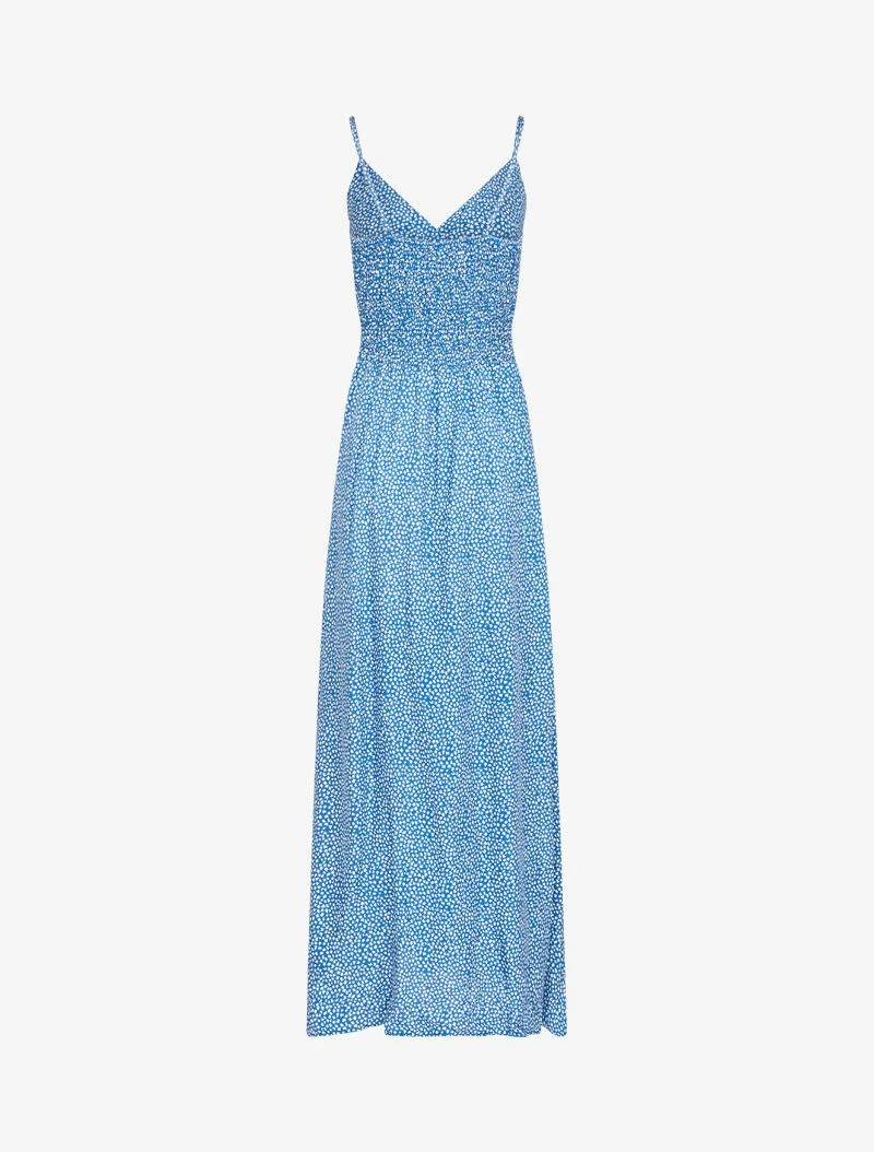 Robe longue à imprimé feuilles - bleu charrette