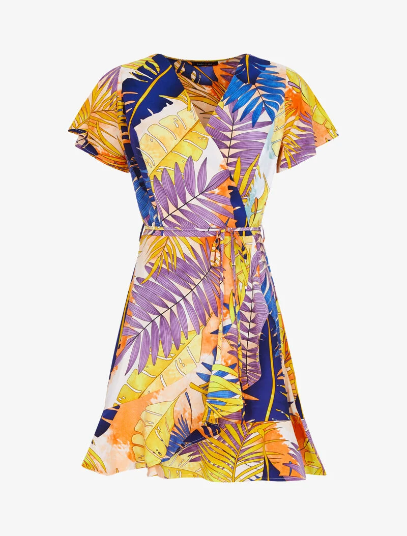 Robe style portefeuille à imprimé estivale - orange