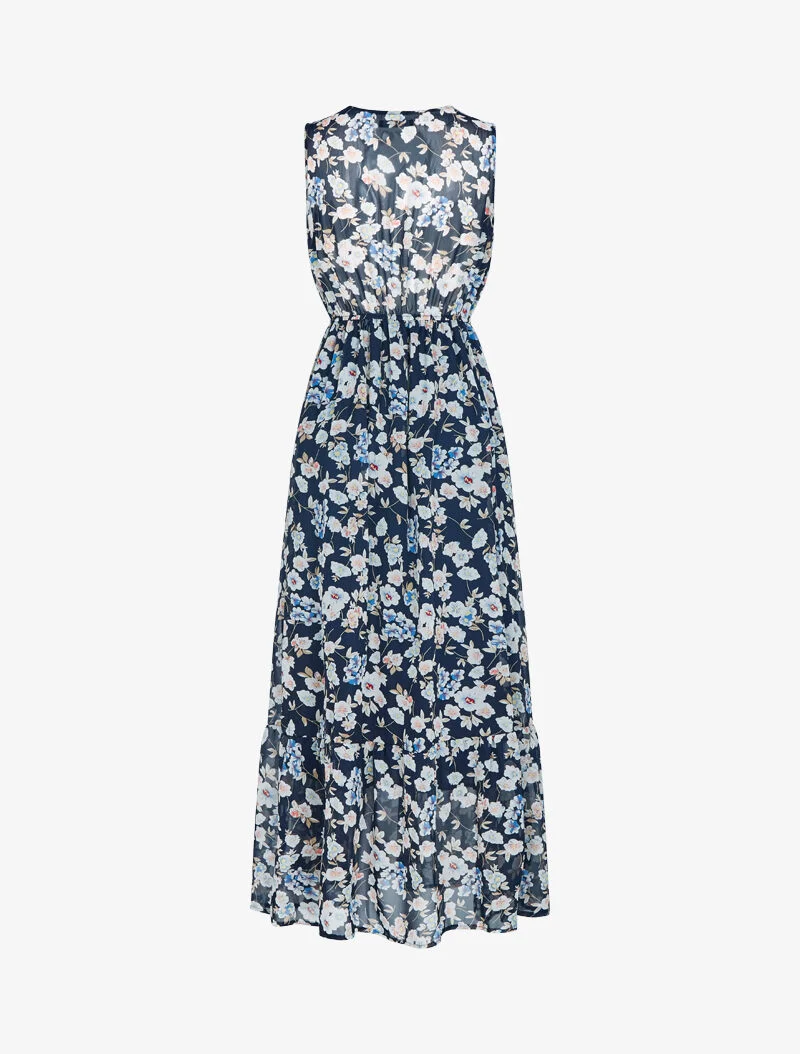 Robe fleurie à encolure V en crochet - marine