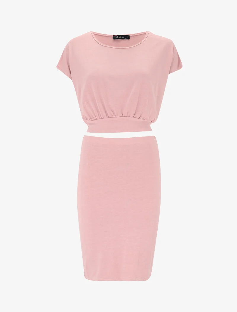 Ensemble crop top et jupe - rose