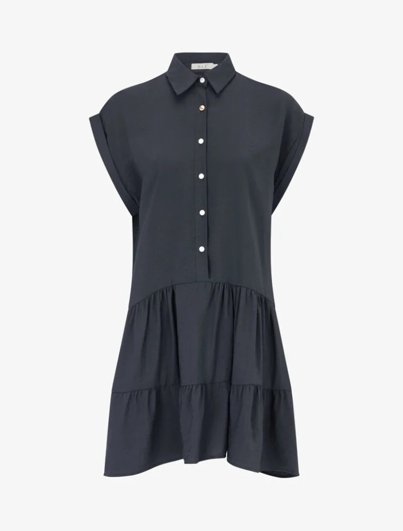 Robe courte coupe carrée style chemise - noir
